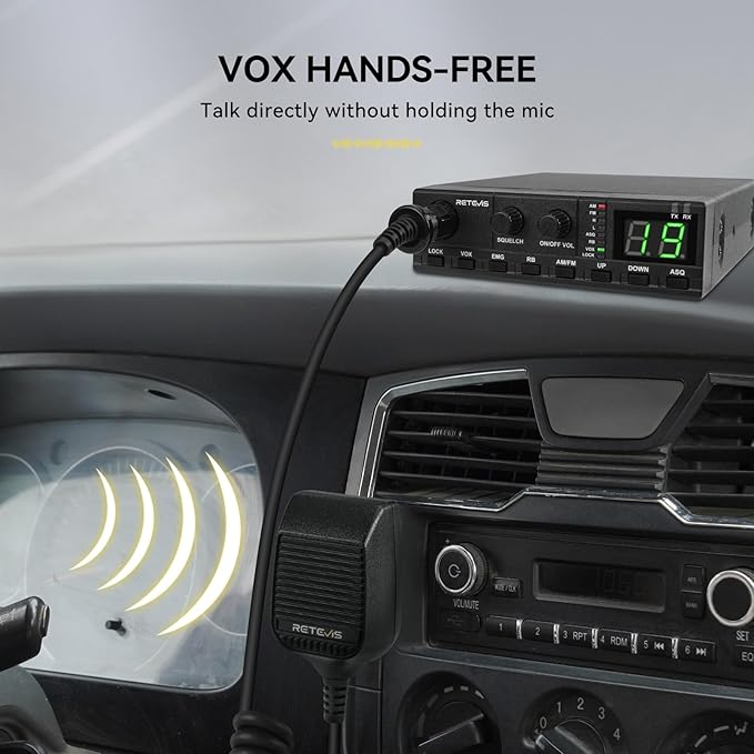 Retevis MB2 AM/FM Professional CB Radio, 40 Channels Base Station with 5W Mini External Speaker, Squelch Knob ASQ Function, VOX, Auto-Scan, Long Range CB Radios for Cars, Truckers, Black