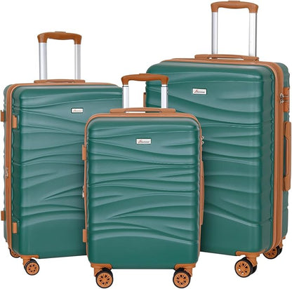 Romswi 3 Piece Luggage Sets, Expandable PC+ABS Hardshell Suitcase Set with TSA Lock YKK Zipper and Dual Spinner Wheels, Large Checked Travel Suitcases, 22/26/30 Inch, Green