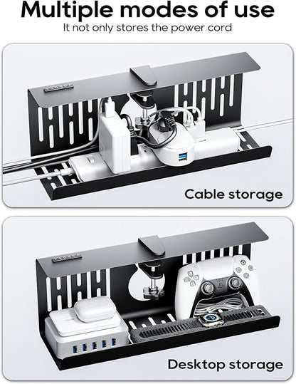 NODOCA No Drill Under Desk Cable Management Tray, 14'' Wire Management, Punch-Free Clamp on, Metal Cable Tray, Wire Organizer Under Desk, Under Desk Basket for Office and Home, Black(2 Packs)