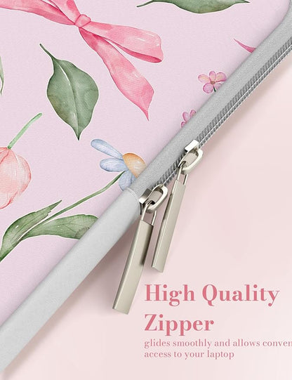 iCasso Laptop Sleeve 13 inch for MacBook Air 13-13.6 inch,Cute Laptop case for MacBook Pro 13 inch 14 inch, Slim Protective Travel Carrying Case Sleeve for 14 inch Chromebook, HP, Flower Bow Pink