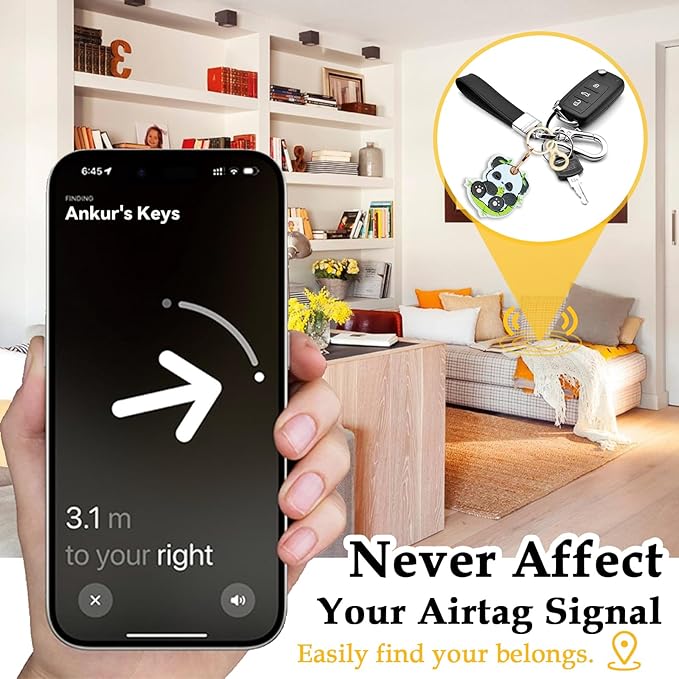 Leather Keychain for Airtag, Cute Protective Keychain Holder Compatible with Apple Air Tag,GPS Item Tracker Case Cover for Keys,Bags,Pets,Luggage(Panda)