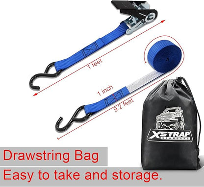 XSTRAP STANDARD Ratchet Tie Down Straps 8PK 1'' x 10 ft - 900 LB Break Strength Cargo Straps for Moving Appliances, Lawn Equipment, Motorcycle (Blue)