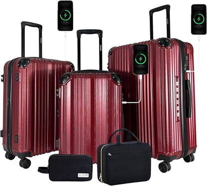 OUZZO 3 Piece Luggage Sets Hardshell Expandable Suitcases Sets with Double Spinner Wheels Lightweight ABS+PC Checked Luggage with TSA Lock for Women Men Family Trips