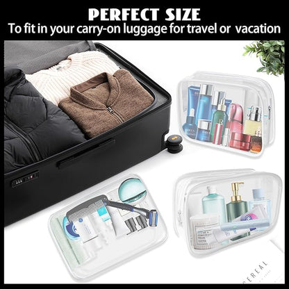 16 Pack Waterproof Cosmetic Bag TSA Approved Toiletry Bag, Portable Travel Pouch with Zipper, Vinyl Plastic Organizer Storage for Men and Women (White-L)