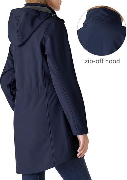 Outdoor Ventures Women's Softshell Jacket with Removable Hood Fleece Lined Windbreaker Insulated Long Warm Rain Jacket