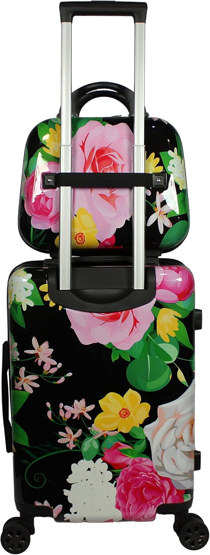 World Traveler VentureX Airline Approved 2-Piece Carry-On Luggage Set – Lightweight Hardside Polycarbonate Suitcase with Spinner Wheels - Peonies