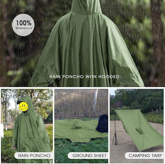 Cosmine Hooded Rain Poncho for Adult with Pocket, Waterproof Lightweight Unisex Raincoat Jacket for Hiking Camping Emergency
