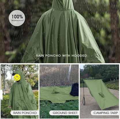 Cosmine Hooded Rain Poncho for Adult with Pocket, Waterproof Lightweight Unisex Raincoat Jacket for Hiking Camping Emergency