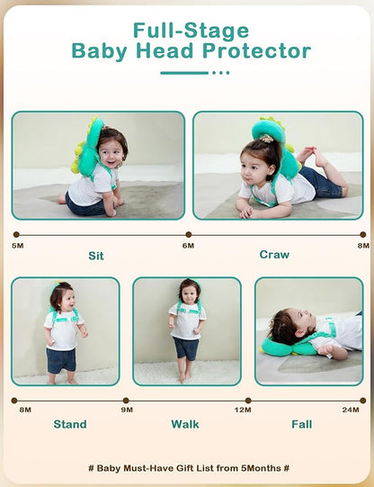 JunNeng Baby Head Protector Backpack,Toddler Walker Fall Head Protection,Green Dinosaur B