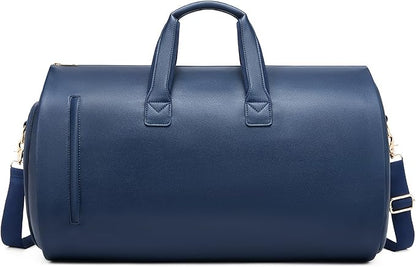 Leather Garment Bag，Convertible Garment Duffel Bag for Travel Mens Suit Bag 2 in 1 Waterproof Foldable Carry on Garment bag with Shoulder Strap Weekender Bag with Shoe Pouch