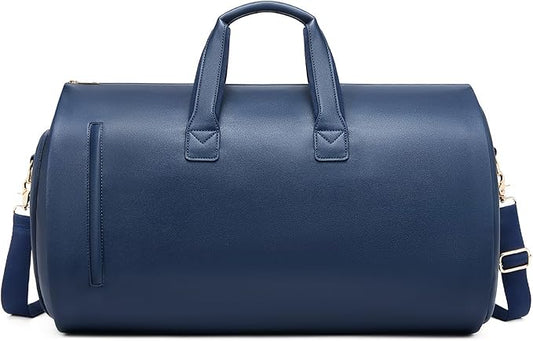 Leather Garment Bag，Convertible Garment Duffel Bag for Travel Mens Suit Bag 2 in 1 Waterproof Foldable Carry on Garment bag with Shoulder Strap Weekender Bag with Shoe Pouch