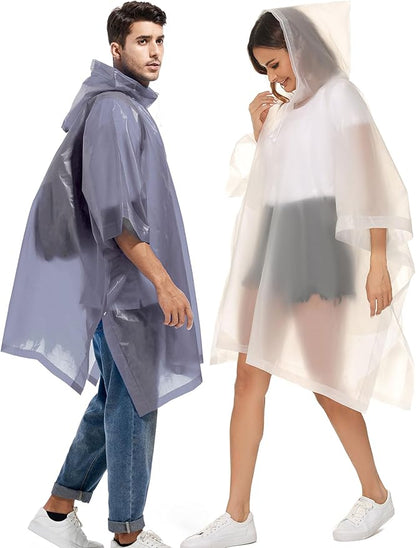 2 Pack Rain Ponchos for Adults Reusable - Raincoats Survival Emergency Heavy Duty Rain Coat with Drawstring Hood