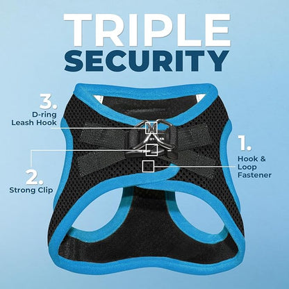 Voyager Step-in Air All Weather Mesh Harness and Reflective Dog 5 ft Leash Combo with Neoprene Handle, for Small, Medium and Large Breed Puppies by Best Pet Supplies - Black/Blue Trim, X-Small
