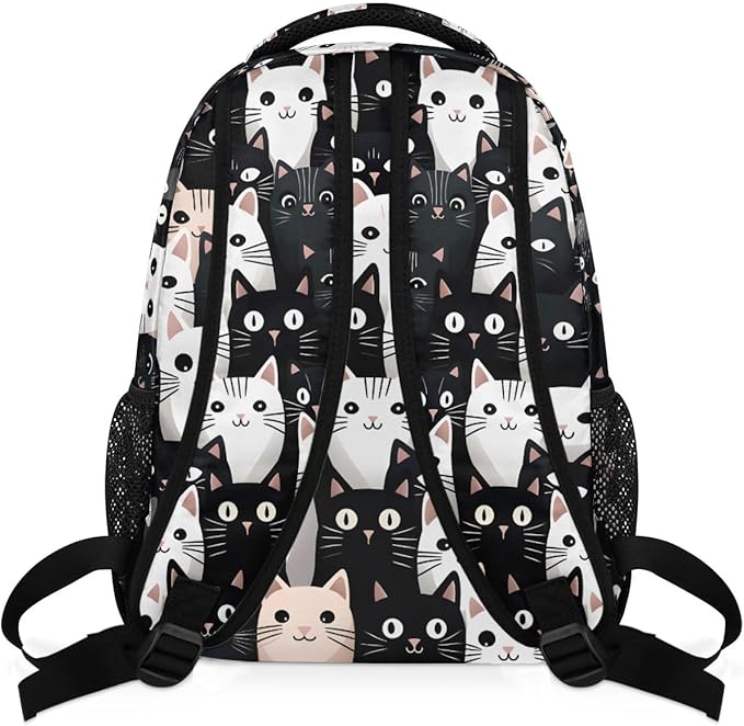 Black White Cat Backpack for Women Men Kids 16 Inch Laptop Backpack Lightweight Travel Backpack Purse Casual Daypack School Backpacks for Girls Boys