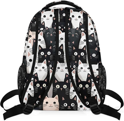 Black White Cat Backpack for Women Men Kids 16 Inch Laptop Backpack Lightweight Travel Backpack Purse Casual Daypack School Backpacks for Girls Boys