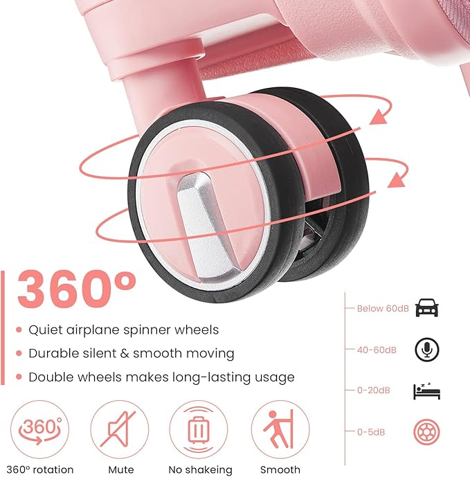 Merax Hardside Luggage Sets 4 Piece with Spinner Wheels,Lightweight Suitcase Set with TSA Lock,Travel Luggage Set with Telescoping HandlePink2,14/20/24/28