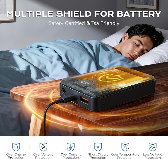 SNOW LEOPARD Heated Vest Battery Pack 7.4v 16000mah Power Bank for Heated Jacket with LED Display Battery Pack for Heating Vest with Dc/USB/Type-C Output for Heated Blanket Clothing for Men Women