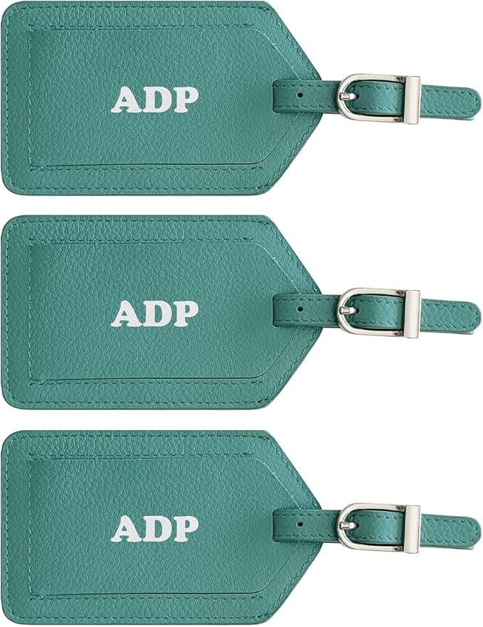Personalized Monogrammed Leather Luggage Tags - 3 Pack