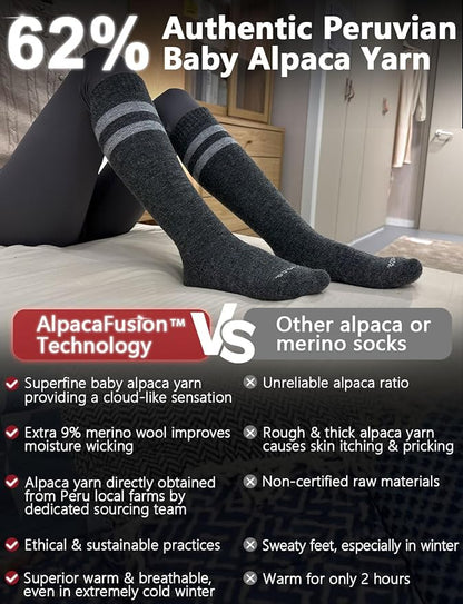 Alpaca Wool Heavyweight 15-25 mmHg Knee High Compression Support Socks Thick Winter Thermal Warm Soft Travel Flying