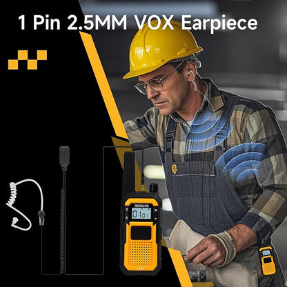 Retevis RB48 Heavy Duty Walkie Talkies with Earpiece, Support VOX, MIL-STD 810H,IP67 Waterproof Walkie Talkies Rechargeable, USB-C, 2000mAh, Dual PTT, Business 2 Way Radios(6 Pack)