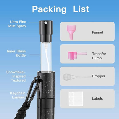 Keychain Travel Perfume Bottle - Refillable Cologne Spray Atomizer Mini - Small Travel Size Essentials for Sprayer Empty Container - Portable EDC Airplane Gadgets Gift for Men 8ml Black