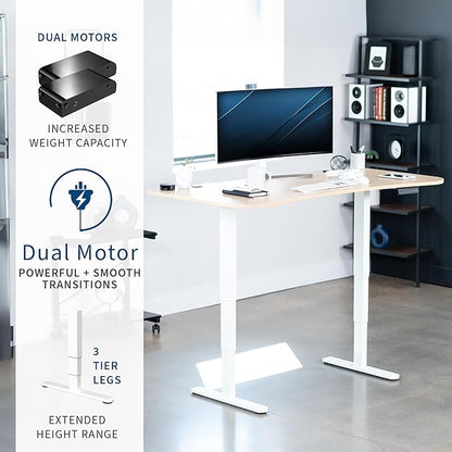 VIVO Electric 63 x 32 in Dual Motor Standing Desk, Memory Height Adjustment, 2B Series, Light Wood Top White Frame, DESK-KIT-2W1C
