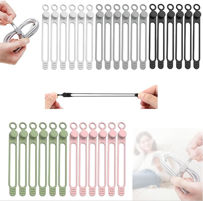 Data Cable Organizer, 2025 Upgrade Silicone Headphone Organizers, Silicone Cable Ties Reusable Cable Management Organizers Multipurpose Elastic Cord Organizer for Bundling and Fastening Cables (5Pcs)