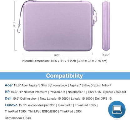 FINPAC 15.6-inch Hard Laptop Sleeve Case Compatible with 15.6 Inch Acer Aspire, Shockproof Computer Carrying Case for 15.6 Inch HP Dell Razer Samsung Laptop Chromebook (Lilac)
