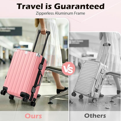 Krute Aluminum Frame Carry On Luggage 20 Inch Zipperless Luggages USB Charger Hardside PC Suitcase With Spinner Wheels Airline Approved Hard Shell Suitcases with TSA Lock (1 Piece)