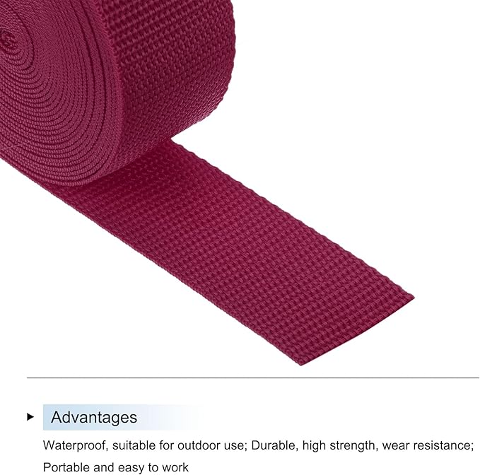 MECCANIXITY Lightweight Polypropylene Webbing Strap 1 1/2" 5 Yard Backpack Strapping Band Dark Red for Outdoor Luggage Cargo Straps
