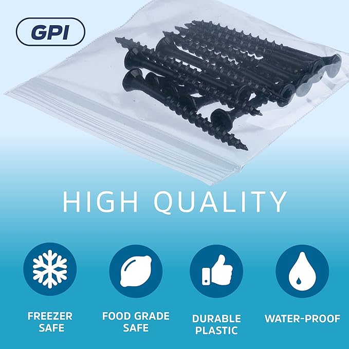GPI - Pack of 500, 3" x 3" CLEAR PLASTIC RECLOSABLE ZIP BAGS - Heavy Duty, Bulk 4 mil Thick Strong & Durable Poly Baggies with Resealable Zip Top Lock For Travel, Storage, Packaging & Shipping