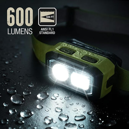 Mossy Oak 600 Lumens LED Headlamp, Dual Power Source, Motion Sensor Head Lamp with Magnetic Base, Stepless Dimming, Memory Mode for Camping, Running, Hiking, Christmas Gifts