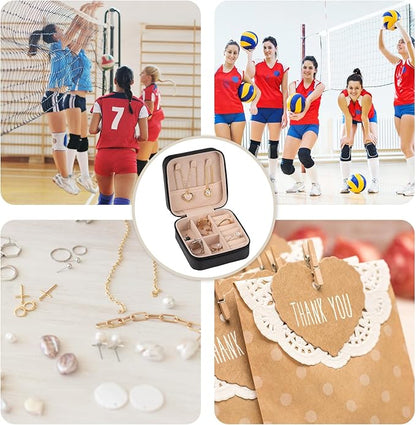 12 Packs Volleyball Mini Travel Jewelry Case Organizer Black Square Volleyball Stuff Small Portable PU Leather Jewelry Box Storage for Sports Club Birthday Christmas Goodie Favors Gifts