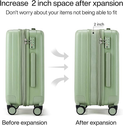 Hanke Expandable Hardshell Luggage Sets 3 piece Carry on Luggage with Wheels Suitcases Lightweight Checked Travel Luggage Rolling Large Suitcase Travel Luggage Bag Woman Men 20/24/29Inch(Bamboo Green)