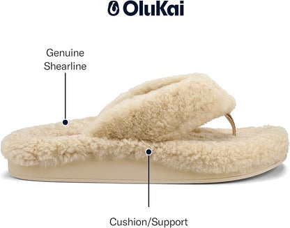 OLUKAI Kipe'a Heu Women's Sandal Slippers, Soft & Comfortable Shearling-Wrapped Straps, Durable Rubber Outsoles for All-Day Wear, Causal & Cute Everyday Style