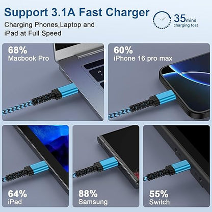 USB to USB C Cable 10FT Long Braided USB A to Type C Charger Fast Charging Power Cord for Samsung Galaxy A17/A16 5G/A15/A56/A36/A55/S25 Edge/S24 Ultra/S23/S22/S21/S20/S10/Pixel 9a/9 Pro xl/8a/7a/8/7/6