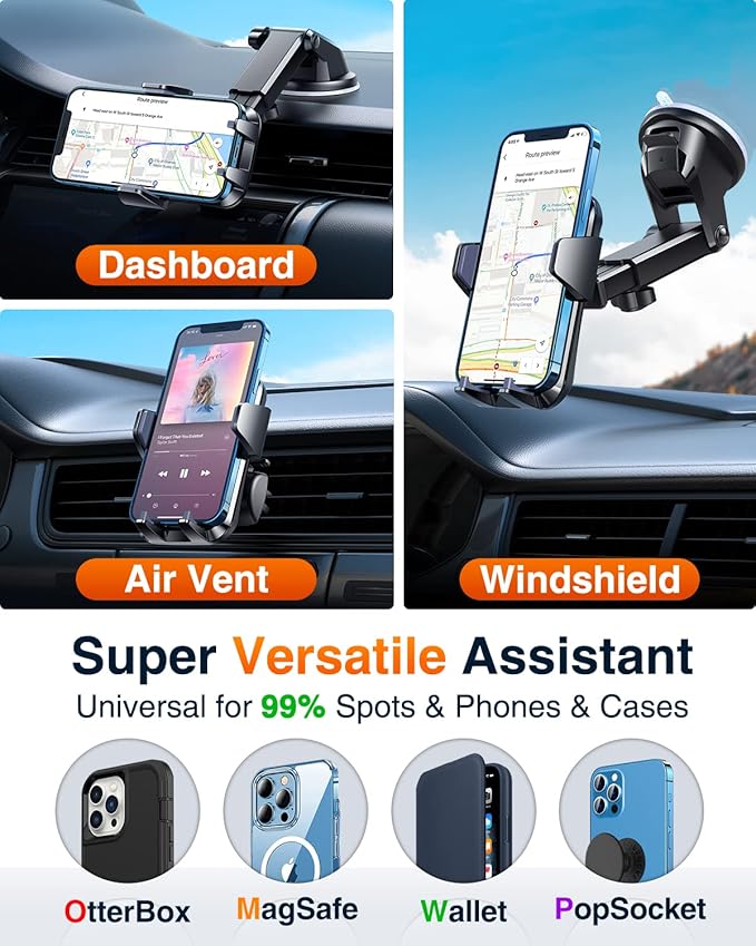 VANMASS【85+LBS Strongest Suction & Military-Grade Ultimate Car Phone Mount【Patent & Safety Certs】 Cell Phone Holder Truck for Dashboard Windshield Vent for iPhone 17 Pro Max 16 15 Samsung