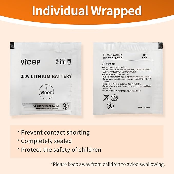 15-Pack CR2032 Lithium Battery 3V Coin Cell Compatible with Car Key Fob, Watches, Calculators, Led Lights & More, Individual Wrapped
