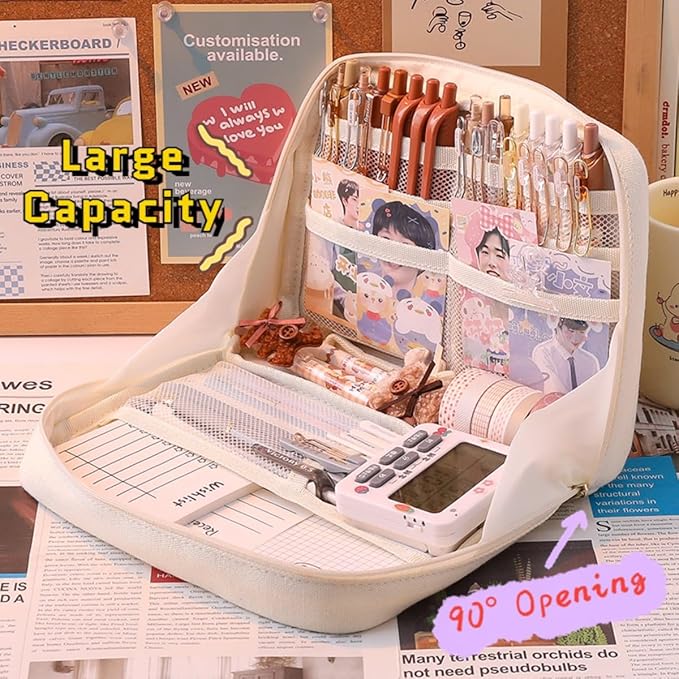 Pencil Case Pouch Box Cute Kawaii Large Capacity Aesthetic Zipper Pen Holder Organizer Bag for Office Workspace Supplies Desk Accessories Travel (Green)