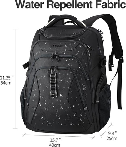 KROSER Travel Laptop Backpack 18.4 Inch XXXL Gaming Backpack with Hard Shell Saferoom RFID Pockets Water-Repellent Business College Daypack Stylish Laptop Bag for Men/Women-Black