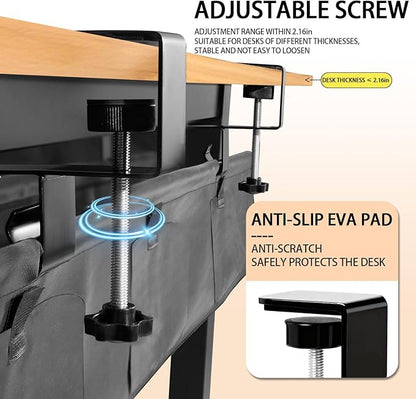 Under Desk Cable Management Tray, 36-inch No-Drill Standing Desk Cable Organizer, Fabric Tray for Power Strips, Adapters & Cables - Black