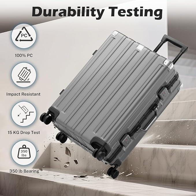 Krute Large Luggage 28 inch Zipperles Suitcase With Spinner Wheels USB Charger Hardside PC Aluminum Frame Luggages Checked Suitcases with TSA Lock (1 Piece)