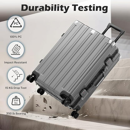Krute Luggage Sets 2 Pieces 20 28 Inch Aluminum Frame Luggage With Wheels Hardside PC No Zipper Suitcase with USB Charger