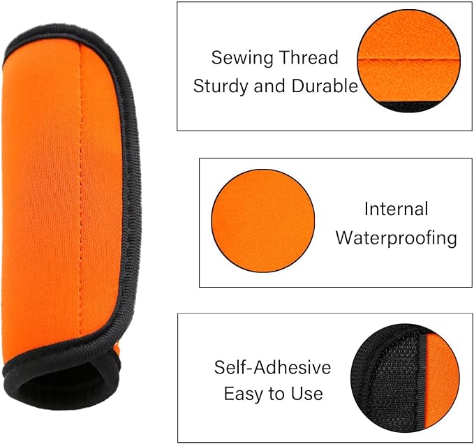 Luggage Handle Wraps, Soft Travel Bag Handle Cover, Padded Handle Grip, Suitcase Tags Identifiers for Travel Accessories, Orange, 2pcs