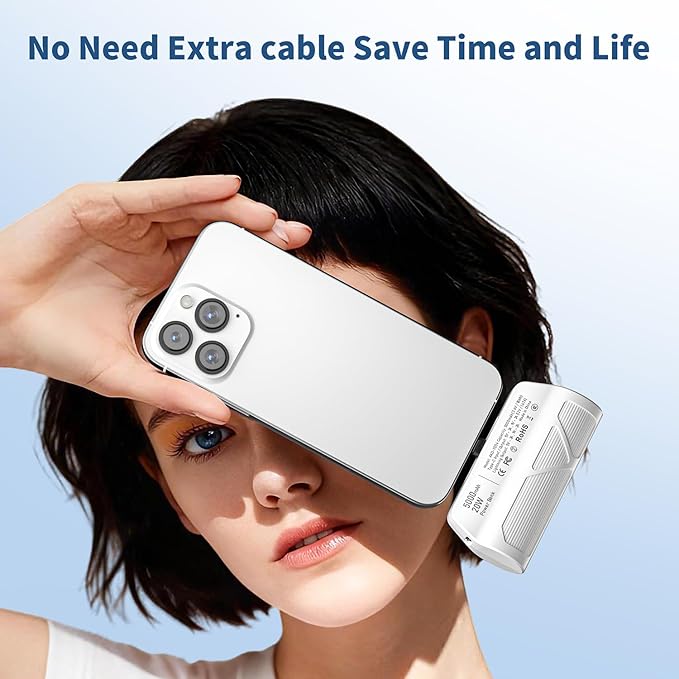 Portable Charger 5000mAh Dual USB C and iOS-Type Connector, Ultra-Compact 20W PD Fast Charging Power Bank for Phone 17/16/15/14/13 Plus,Pro Max, Pad, Samsung Galaxy S25 S24 S23 Android (White)