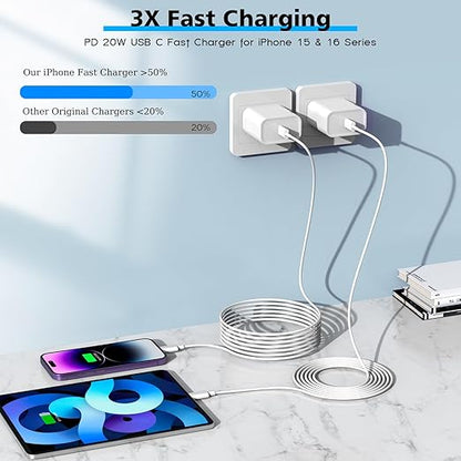 [Apple MFi Certified]Long 10Foot USBC to USBC Cable Fast Charging for iPhone 17/16e/15,3Pack 20W Fast Apple Phone Charger Block 10FT Type C Cord for iPhone 17 Air/17/16/15 Pro/Pro Max/iPad Pro/AirPods