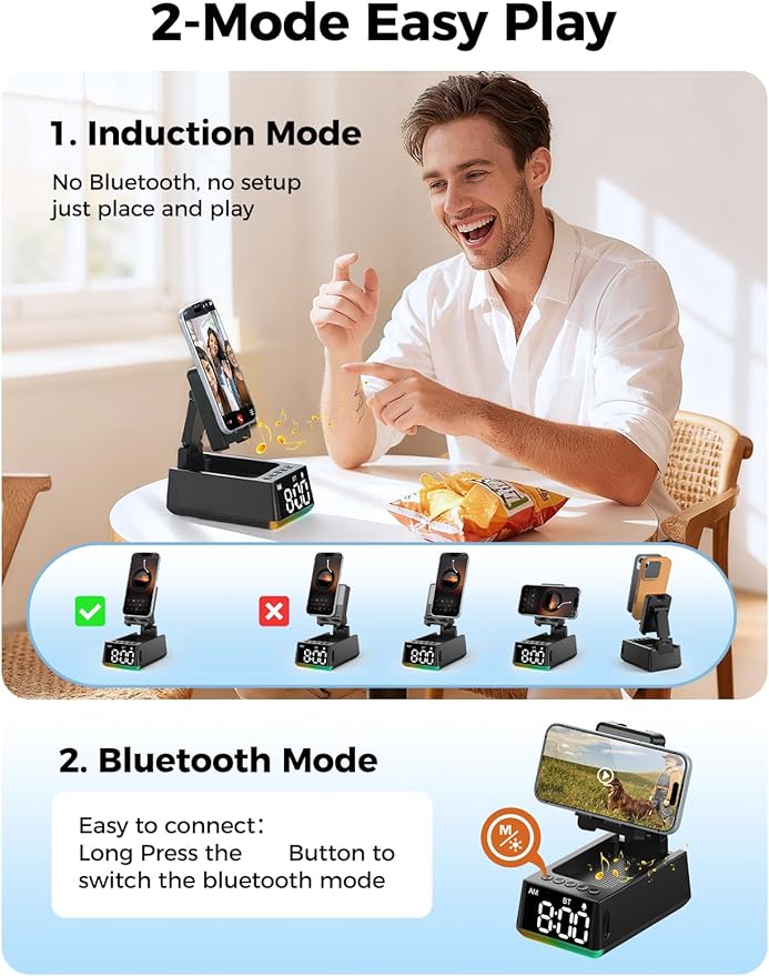 Bluetooth Speaker White Elephant Gifts:Induction Cell Phone Stand HD Sound Gift for Men Women Adults Birthday Christmas Secret Santa,Kitchen Gadget Mom Wife Dad Husband Teen Stocking Stuffers(Black)