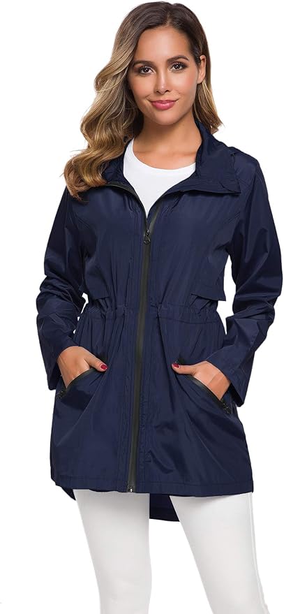 Avoogue Women's Long Raincoat with Hood Outdoor Lightweight Windbreaker Rain Jacket Waterproof