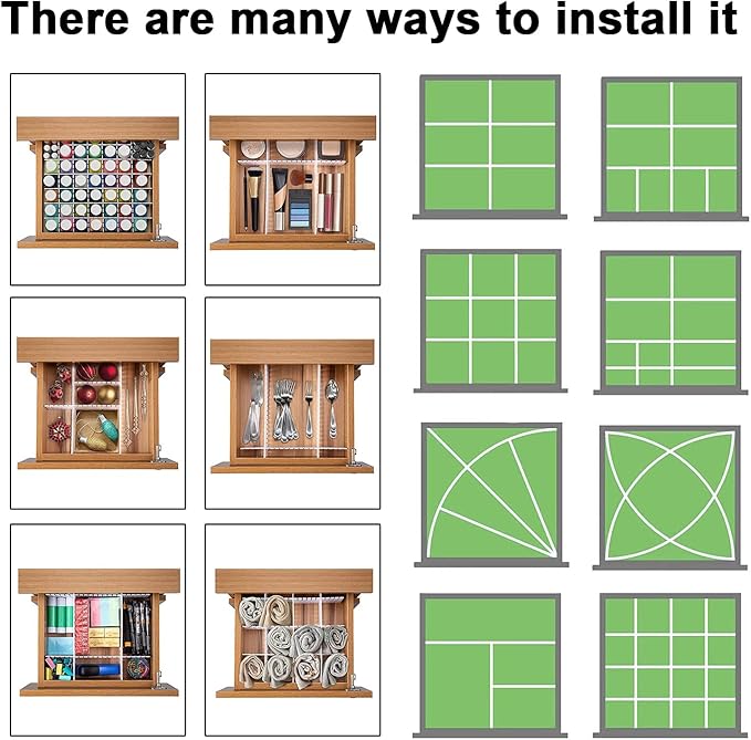 12Pcs Adjustable Drawer Dividers 0.1Inch Thickness DIY Grid Dividers 40x7cm Plastic Organizer Separator for Socks Underwear Makeup Cosmetic Clothes