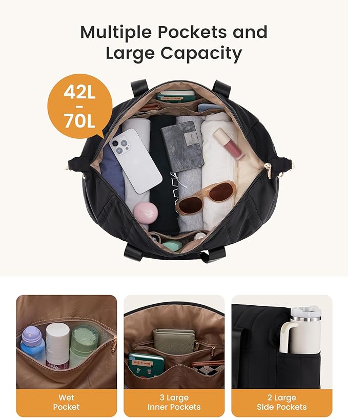 LOVEVOOK Travel Duffle Bag,Puffer Weekender Bags For Women with Shoe Compartment,42L Carry On Duffel Bags For Airplanes,Hospital Bag for Labor and Delivery,Overnight Bag With Toiltry Bag,2Pcs Set